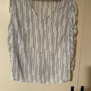 CAbi V-Neck Blouse with Black Dotted Pattern